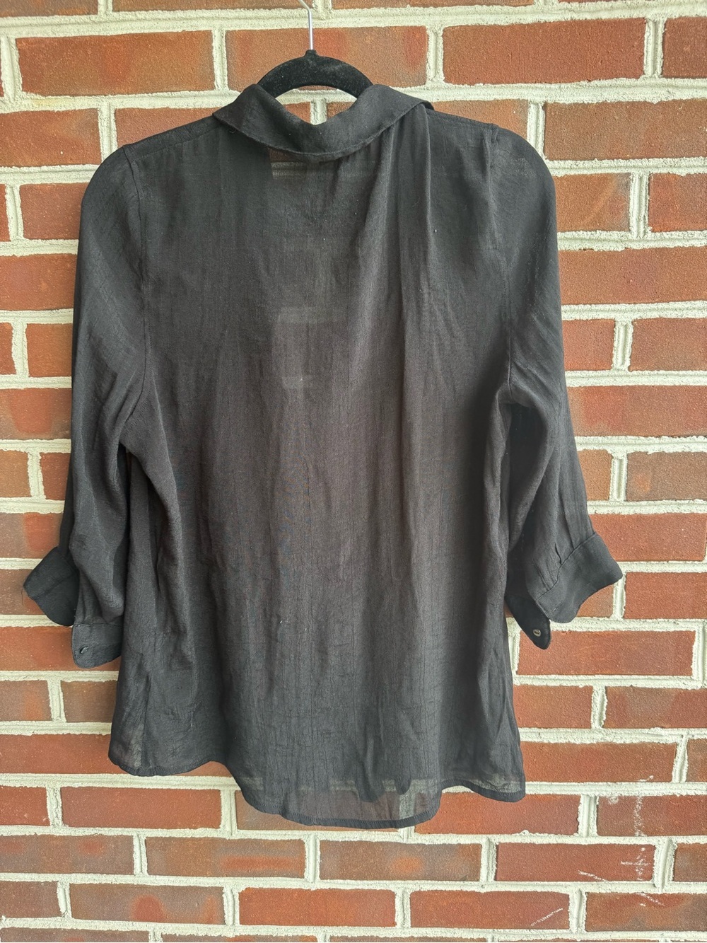 Fever Black Sheer Viscous Blend Summer Button Down Top L - Picture 8 of 10